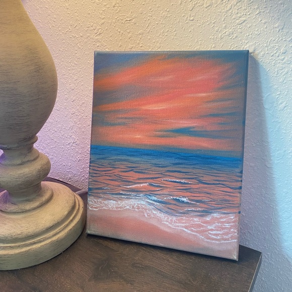 Original oil painting art 8x10 / pink sunset